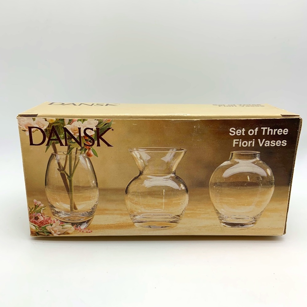 Dansk Fiori Flower Vases Small Clear Glass Vases Set of Three